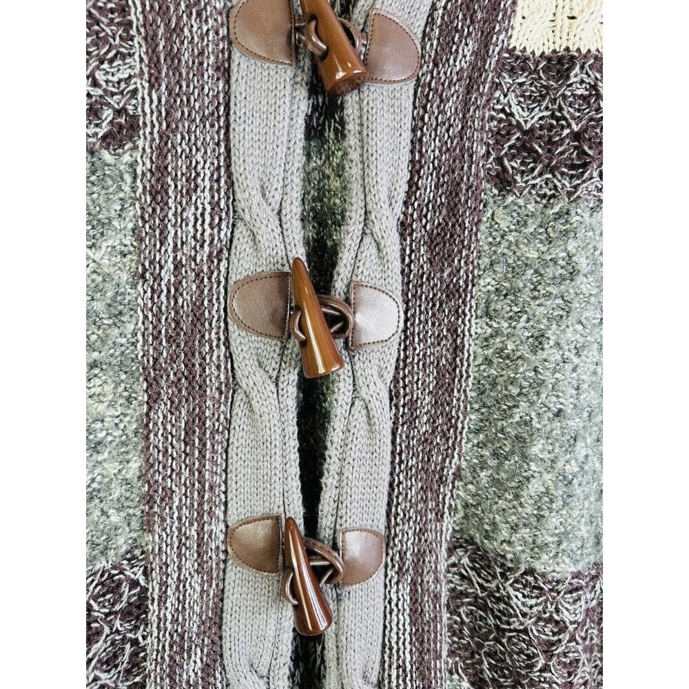 Vintage 90s Patchwork Toggle Hooded Cardigan Swea… - image 7